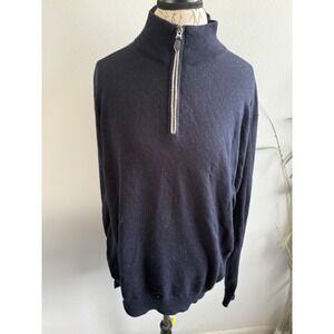 Bachrach Mens L 1/4 Zip Pullover Sweater‎ Merino Wool Silk Blend Knit Top Blue